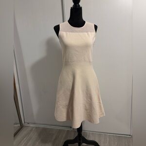 Ann Taylor Dress Beige Sz Medium Fit Flare Trad Wife Bridal Baby Shower Spring